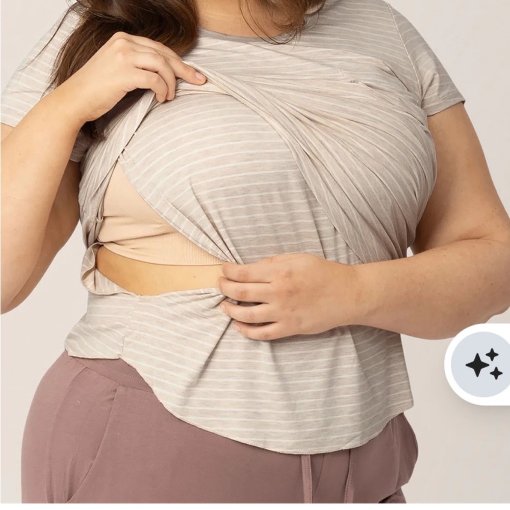 Kindred Bravely Beige Striped Short Sleeve Top
